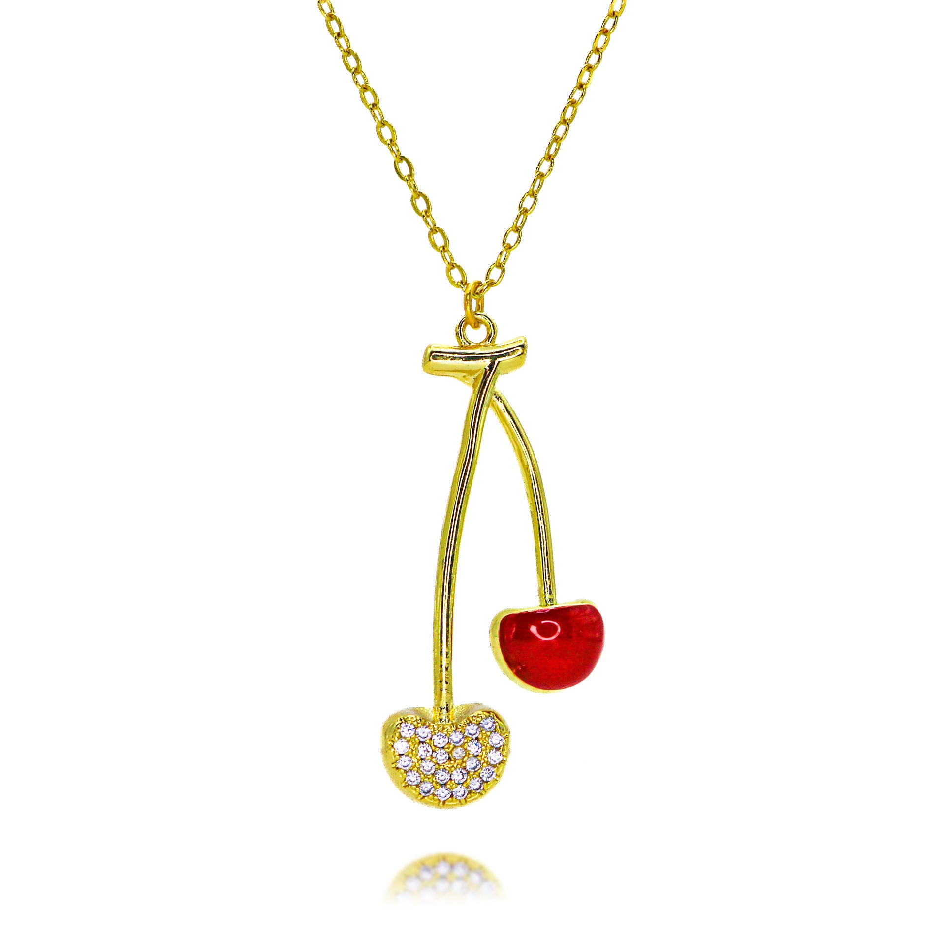 Jewelry IG Style Commute Cherry Solid Color Copper Zircon  Gold Plated Inlay box chain Pendant Necklace